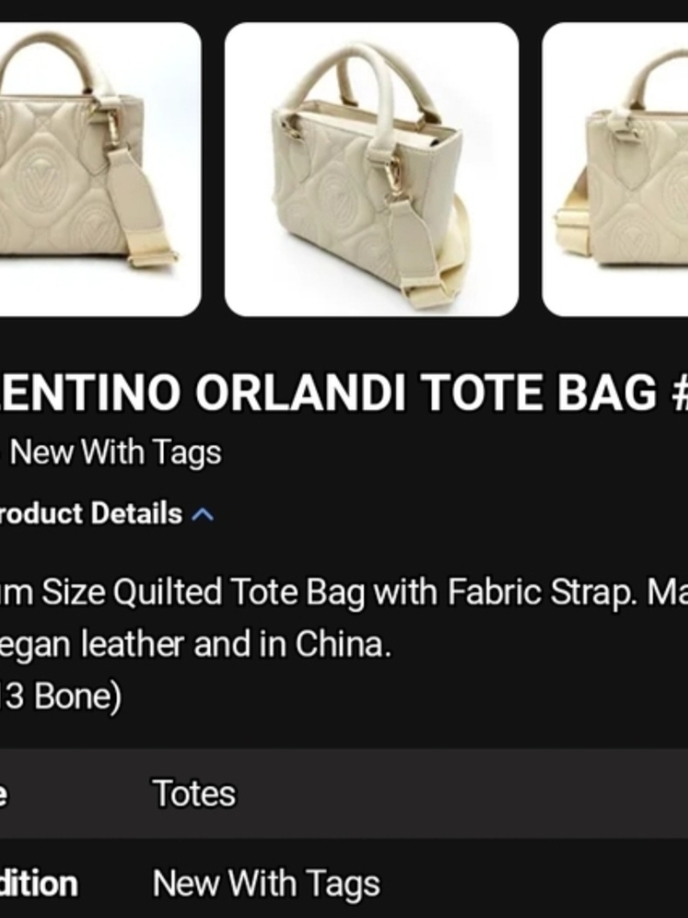 Valentino Orlandi Quilted Cream Tote with Gold Charm - Picture 6 of 6